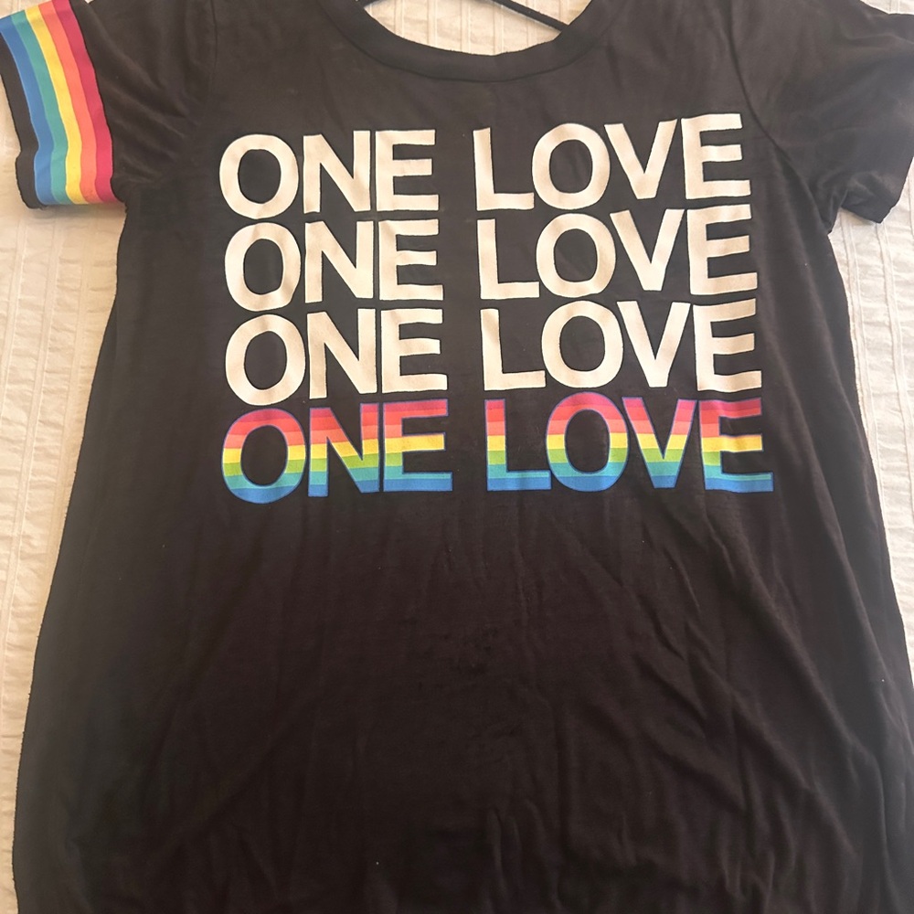 CHA SOR Black 'One Love' Tee with Rainbow Sleeve